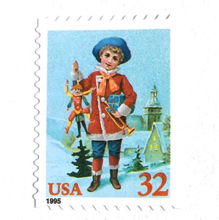 100 Vintage Christmas Postage Stamps Festive Child and Toys Unused 32 Cent Stamps for Mailing Holiday Cards